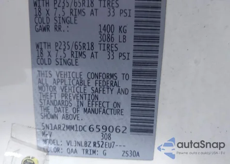 2013 Nissan Pathfinder S z USA, uszkodzony, nr VIN 5N1AR2MM1DC659062